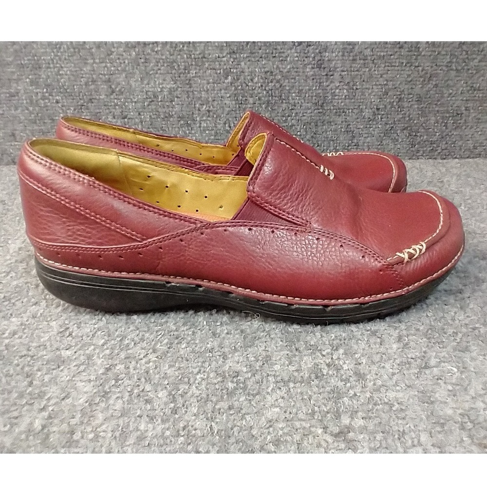 Clarks Unstructured Loafers Women 8.5 M Burgundy Leather Un.Loop Slip On Shoes